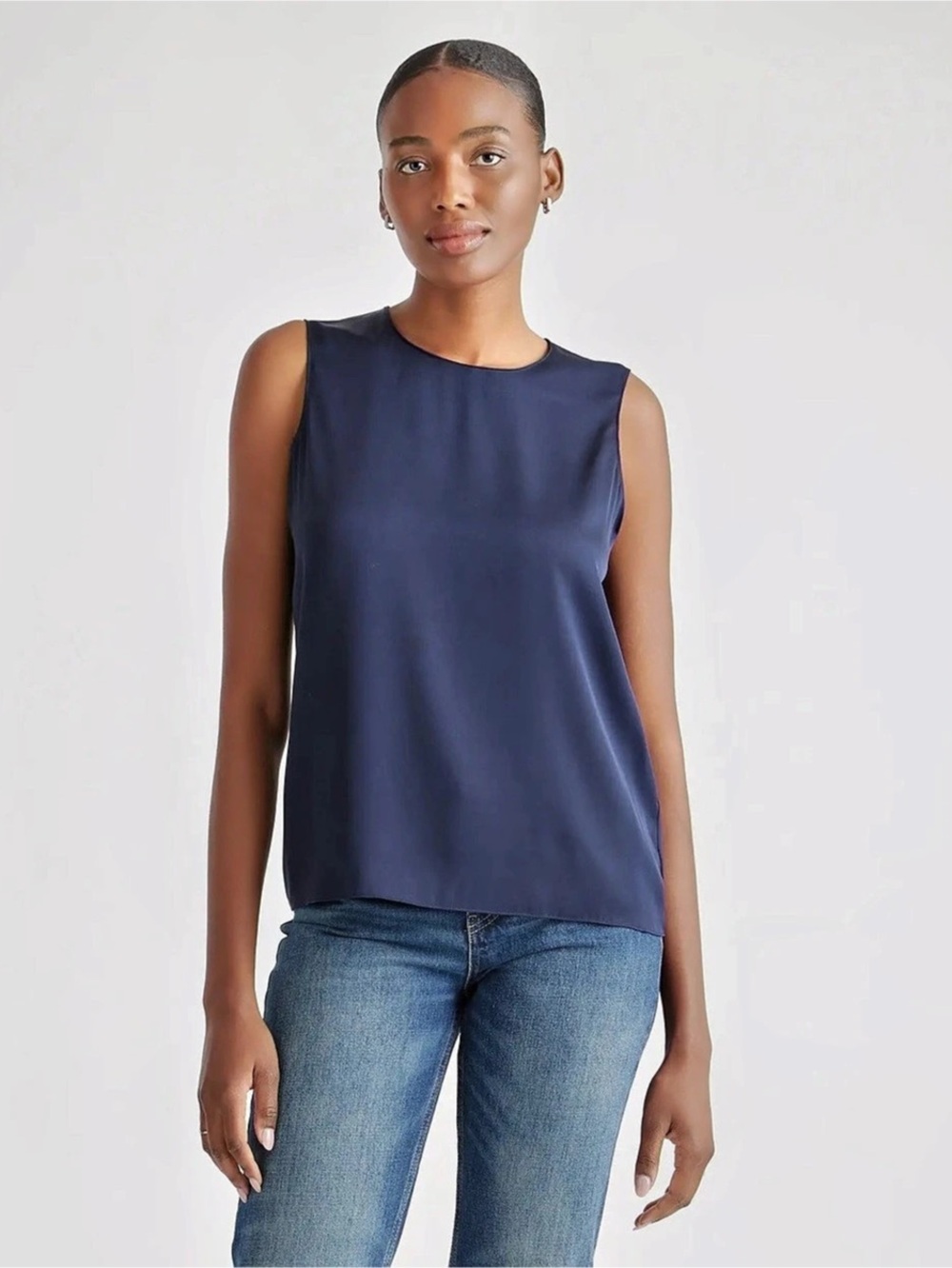 Quince Washable Stretch Silk Tank Top Blue